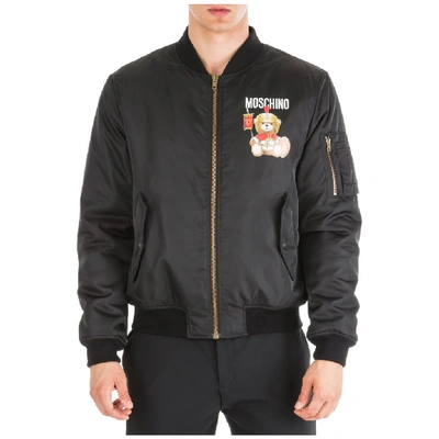 Shop Moschino Teddy Bear Logo Bomber Jacket In Black