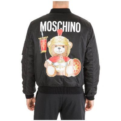 Shop Moschino Teddy Bear Logo Bomber Jacket In Black