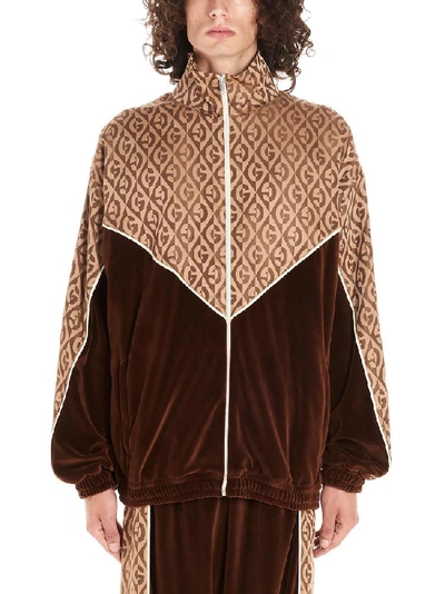 Shop Gucci G Rhombus Zipped Track Jacket In Brown