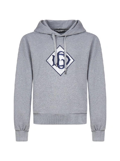 Shop Dolce & Gabbana Logo Embroidered Hoodie In Grey
