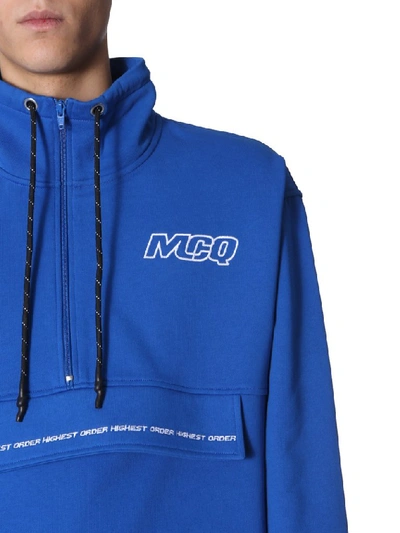 Shop Mcq By Alexander Mcqueen Mcq Alexander Mcqueen Logo Half Zipped Hoodie In Blue