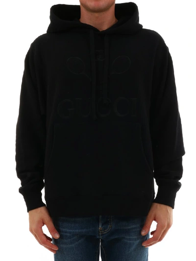 Shop Gucci Tennis Logo Hooded Sweatshirt In Black