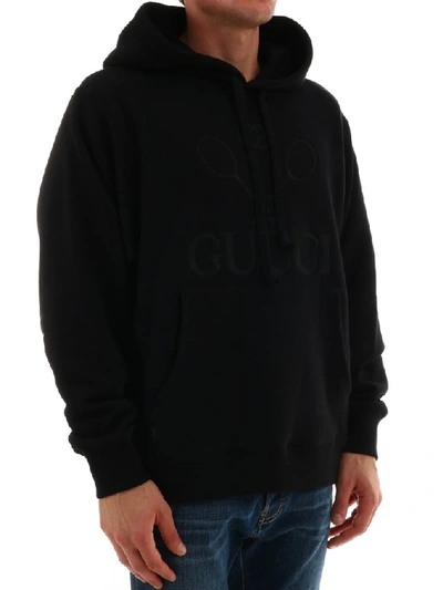 Shop Gucci Tennis Logo Hooded Sweatshirt In Black