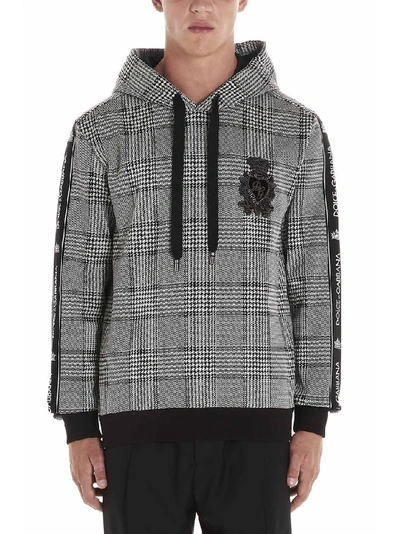 Shop Dolce & Gabbana Checked Logo Hoodie In Black&white