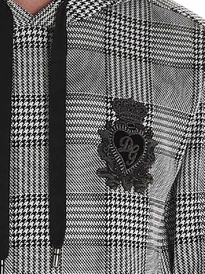 Shop Dolce & Gabbana Checked Logo Hoodie In Black&white