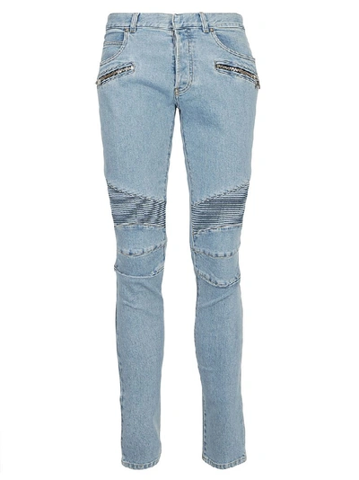 Shop Balmain Zip Detail Skinny Jeans In Blue