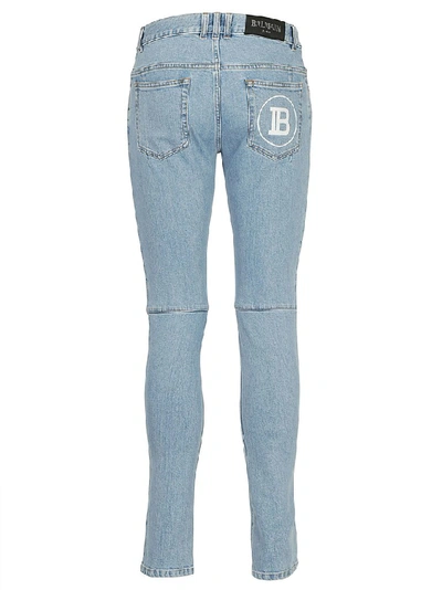 Shop Balmain Zip Detail Skinny Jeans In Blue