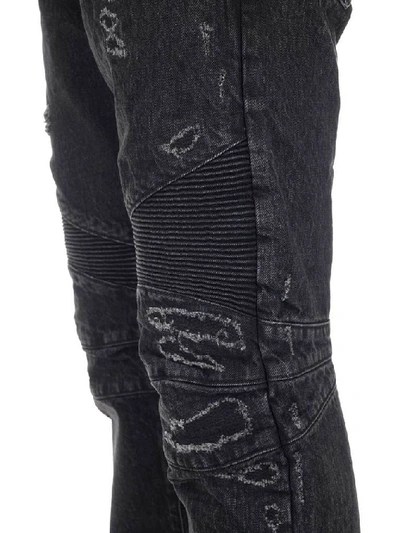Shop Balmain Distressed Biker Jeans In Black