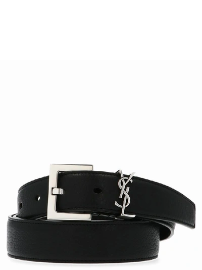 Shop Saint Laurent Logo Monogram Buckle Belt In Black