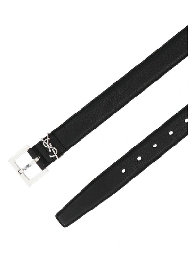 Shop Saint Laurent Logo Monogram Buckle Belt In Black