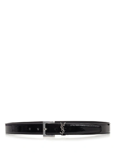 Shop Saint Laurent Classic Logo Buckle Belt In Black