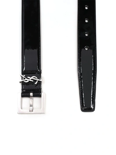 Shop Saint Laurent Classic Logo Buckle Belt In Black
