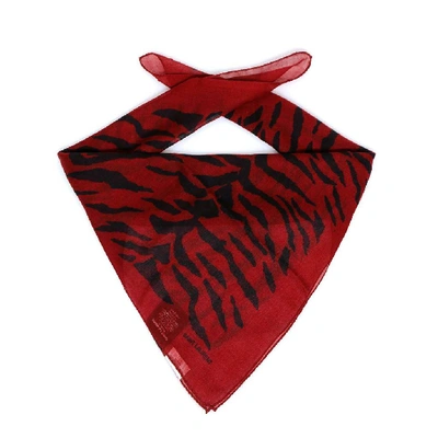 Shop Saint Laurent Tiger Striped Print Bandana In Red