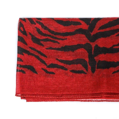 Shop Saint Laurent Tiger Striped Print Bandana In Red