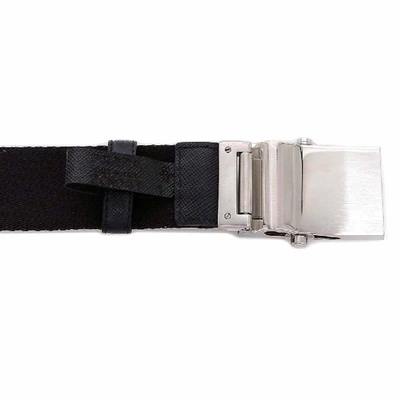 Shop Prada Logo Engraved Cam Buckle Webbed Belt In Black