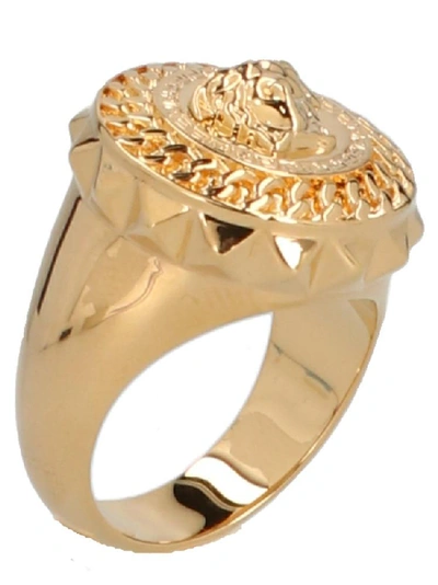 Shop Versace Chained Medusa Ring In Gold