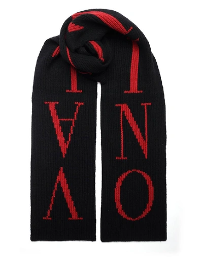 Shop Valentino Logo Knit Scarf In Black