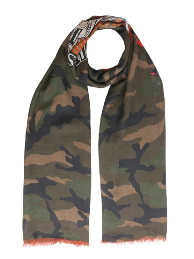 Shop Valentino Printed Military Scarf In Green