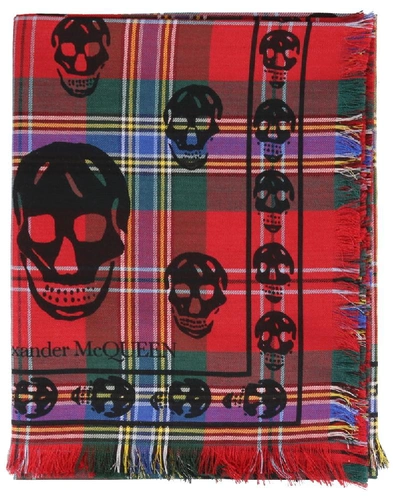 Shop Alexander Mcqueen Tartan Skull Print Scarf In Multi