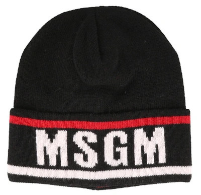 Shop Msgm Logo Knitted Beanie In Black