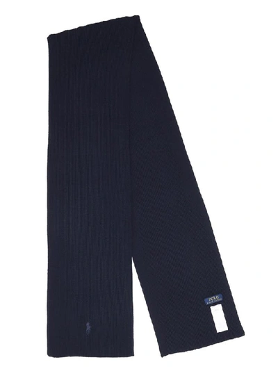Shop Polo Ralph Lauren Logo Embroidered Scarf In Navy