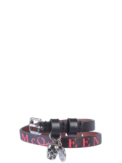 Shop Alexander Mcqueen Double Wrap Skull Bracelet In Black