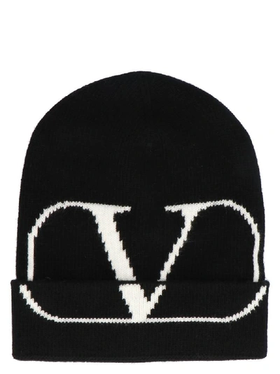 Shop Valentino V Logo Beanie In Black