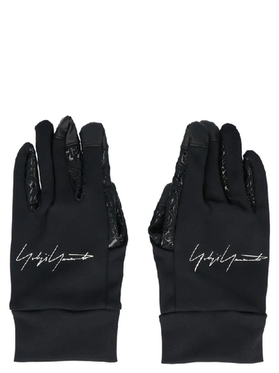 Shop Yohji Yamamoto Logo Embroidered Gloves In Black