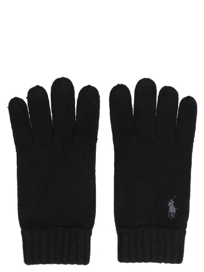 Shop Polo Ralph Lauren Logo Embroidered Gloves In Black