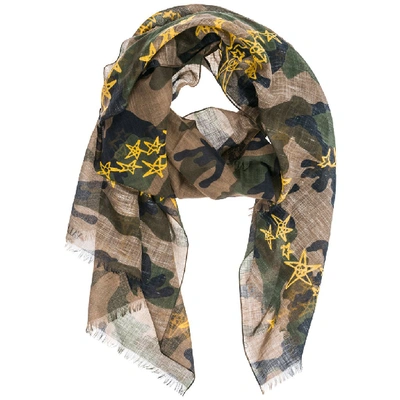 Shop Valentino Star Print Camouflage Scarf In Multi