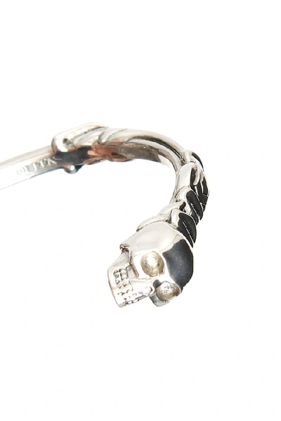 Shop Alexander Mcqueen Twin Skull Logo Engraved Bracelet In Silver