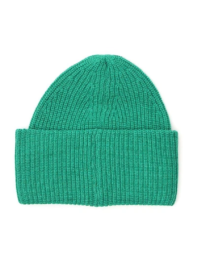 Shop Polo Ralph Lauren Ribbed Logo Patch Beanie In Green