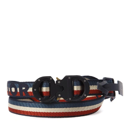 Shop Dior Homme Striped Logo Buckle Belt In Multi