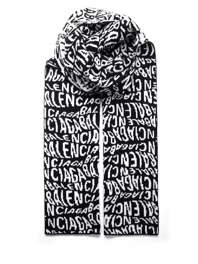 Shop Balenciaga Wave Logo Scarf In Black