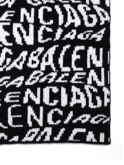 Shop Balenciaga Wave Logo Scarf In Black
