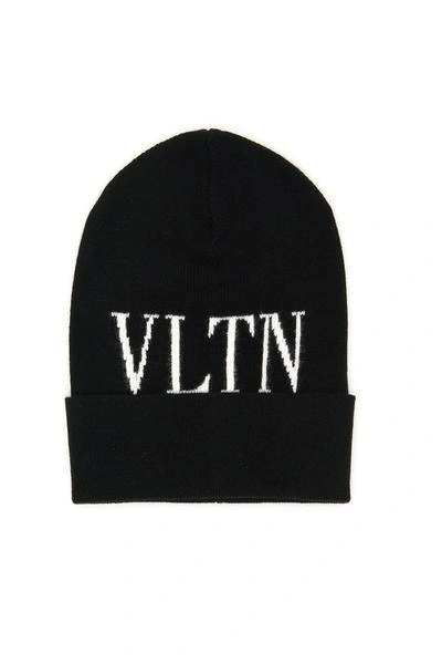 Shop Valentino Vltn Logo Beanie In Black