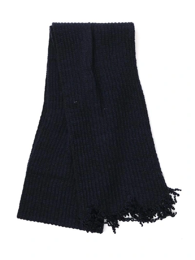 Shop Marni Frayed Ribbed Scarf In Navy