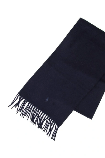 Shop Polo Ralph Lauren Embroidered Logo Scarf In Navy