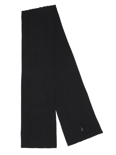 Shop Polo Ralph Lauren Logo Embroidered Scarf In Black