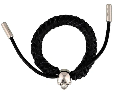 Shop Alexander Mcqueen Skull Braided Bracelet In Black