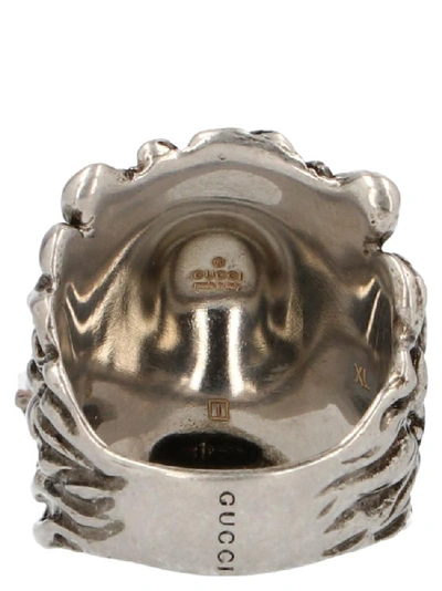 Shop Gucci Lion Head Drop Cross Ring In Silver