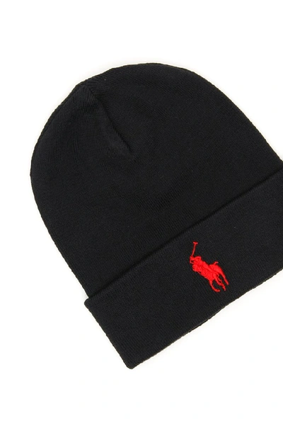 Shop Polo Ralph Lauren Logo Beanie In Black