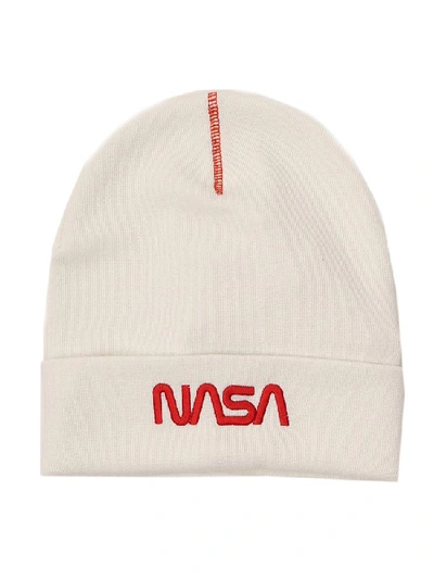 Shop Heron Preston Nasa Logo Embroidered Ribbed Beanie In White