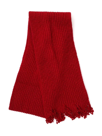 Shop Marni Frayed Ribbed Scarf In Red