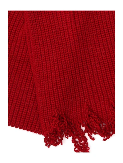 Shop Marni Frayed Ribbed Scarf In Red