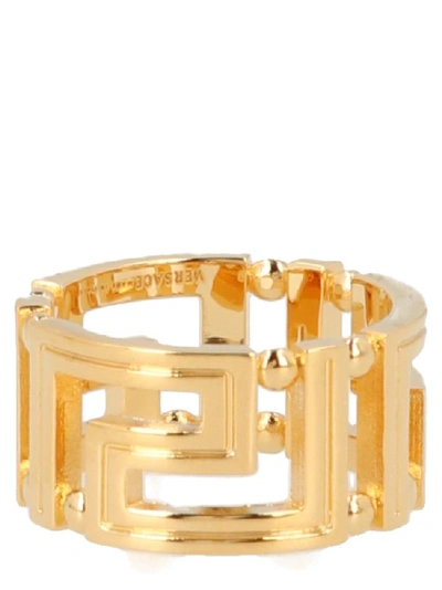 Shop Versace Greek Logo Key Ring In Gold
