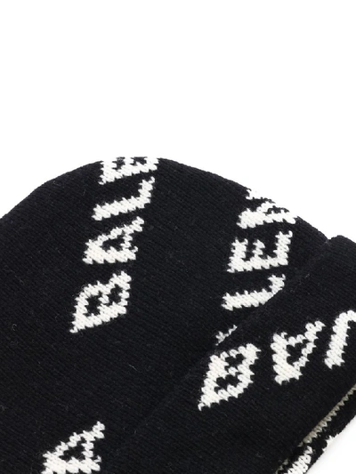 Shop Balenciaga Logo Knit Beanie In Black
