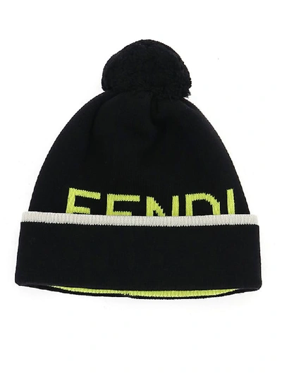 Shop Fendi Logo Pompom Beanie In Black