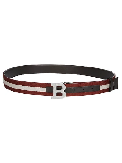 Shop Bally Striped B Buckle Belt In Red Beige