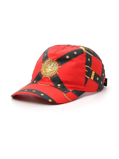 Shop Versace Logo Motif Baseball Cap In Red